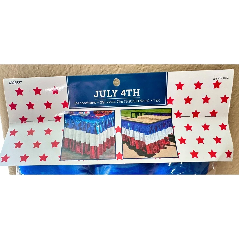 4th of July Patriotic Party Decor Metallic Table Skirt Red White & Blue 204